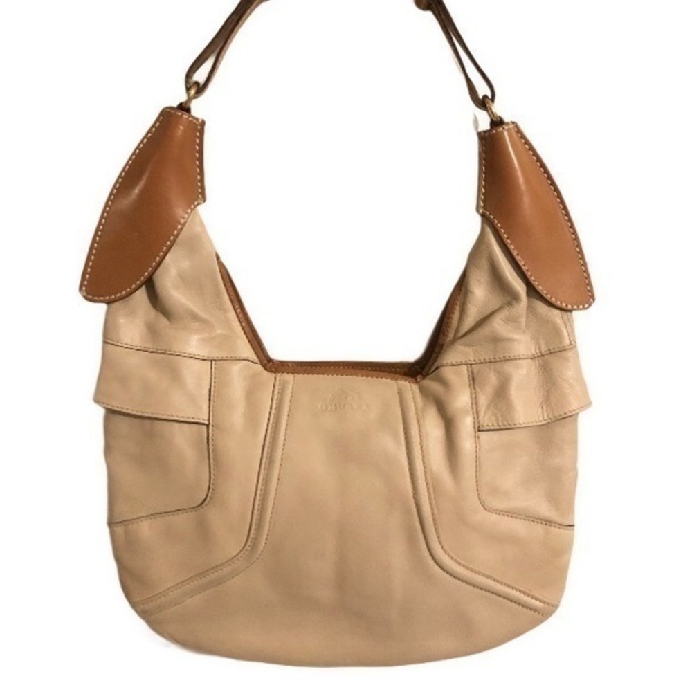 Ghurka ruffled cream leather purse bag